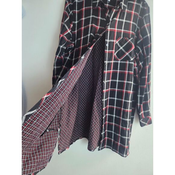 J.Jill  Black Red Plaid 100% Cotton Button Down w/Pockets Tunic Blouse size XL - Picture 6 of 11